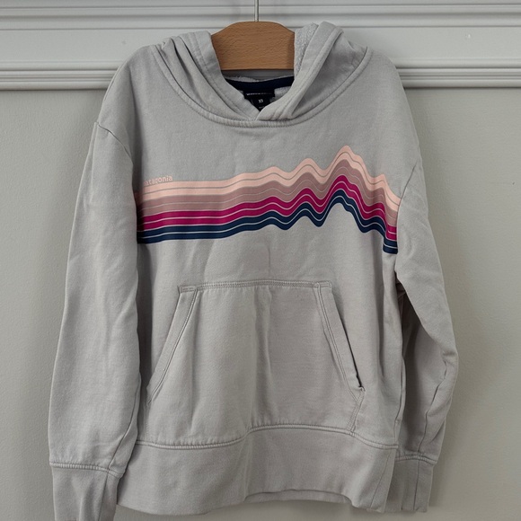 Patagonia Other - Patagonia Gray Hoodie with Pink and Blue Wave Design
